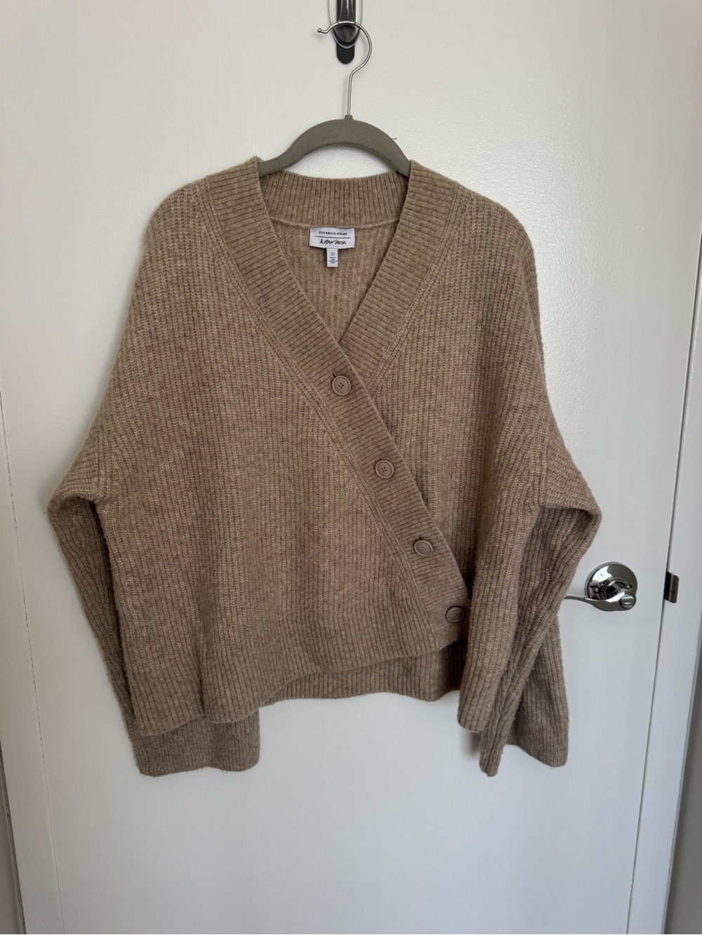 & Other Stores Tan Ribbed Button-Front V-Neck Sweater